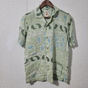 C&C California Mens Linen Shirt Paisley Button Down Short Sleeve Coastal Green S